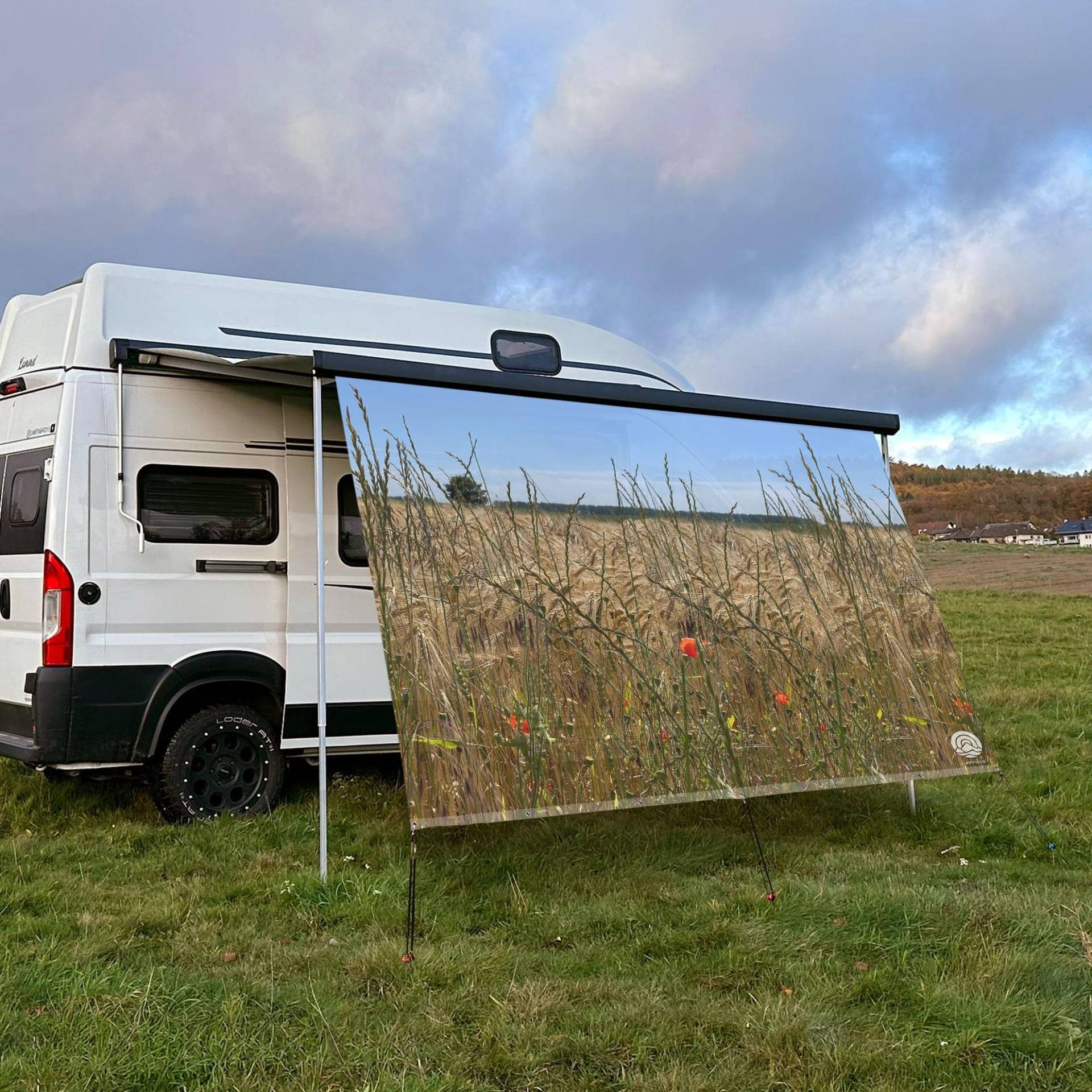 CAMPIDOO Textil Sonnensegel KORNWIESE | Höhe 200cm | hochwertiger Fotodruck inkl. Keder-Befestigung | Markisen-Vorderwand - Länge/Keder: 300cm / 5 mm von CAMPIDOO