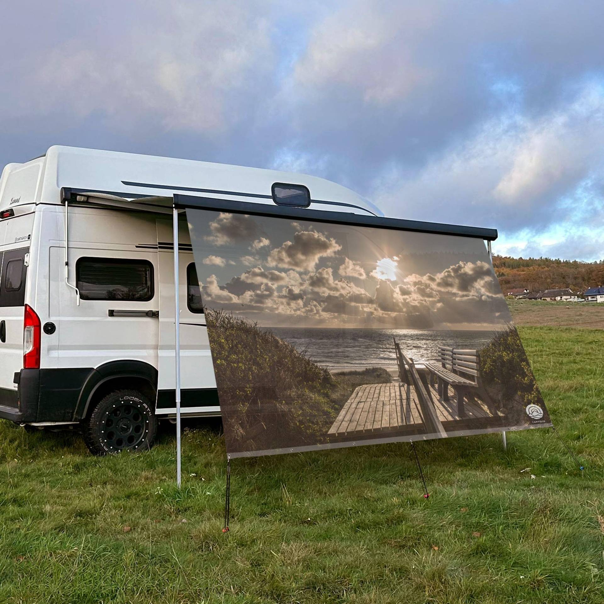 CAMPIDOO Textil Sonnensegel MEERBLICK | Höhe 200cm | hochwertiger Fotodruck inkl. Keder-Befestigung | Markisen-Vorderwand - Länge/Keder: 200cm / 5 mm (z.B. Thule) von CAMPIDOO