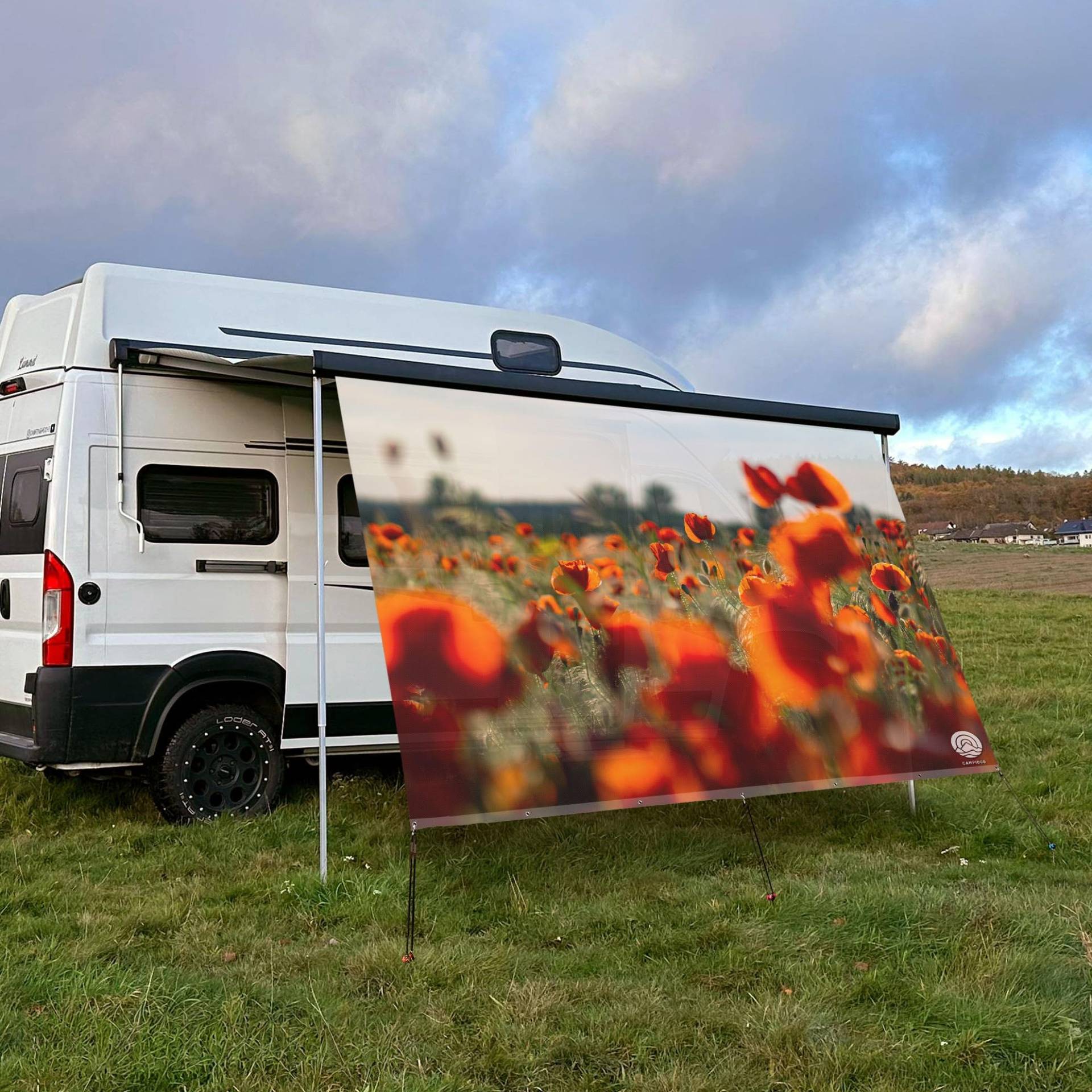 CAMPIDOO Textil Sonnensegel MOHNBLUMENFELD | Höhe 200cm | hochwertiger Fotodruck inkl. Keder-Befestigung | Markisen-Vorderwand - Länge/Keder: 280cm / 7 mm von CAMPIDOO