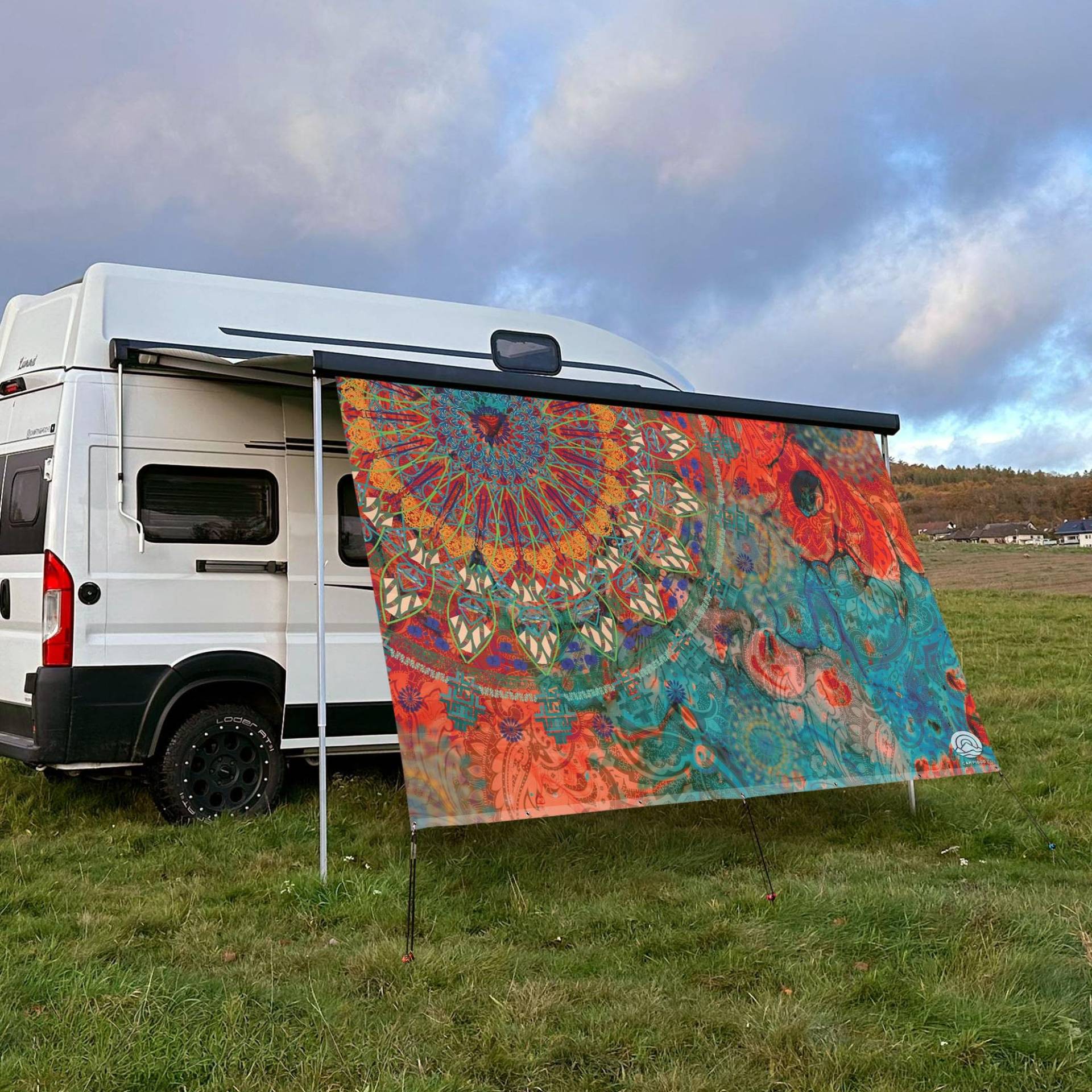 CAMPIDOO Textil Sonnensegel Mandala Bunt | Höhe 200cm | hochwertiger Fotodruck inkl. Keder-Befestigung | Markisen-Vorderwand - Länge/Keder: 200cm / 7 mm (z.B. WIGO Rolli Zelte) von CAMPIDOO