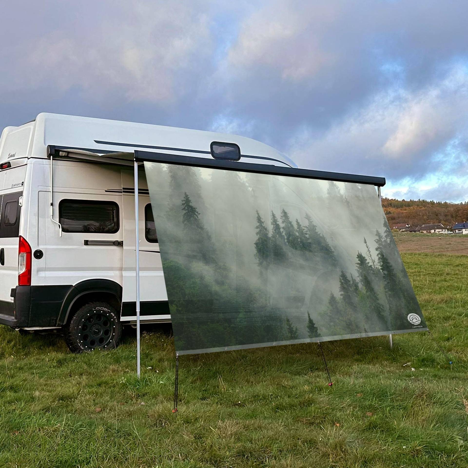 CAMPIDOO Textil Sonnensegel Nebel IM Wald | Höhe 200cm | hochwertiger Fotodruck inkl. Keder-Befestigung | Markisen-Vorderwand - Länge/Keder: 280cm / 5 mm von CAMPIDOO