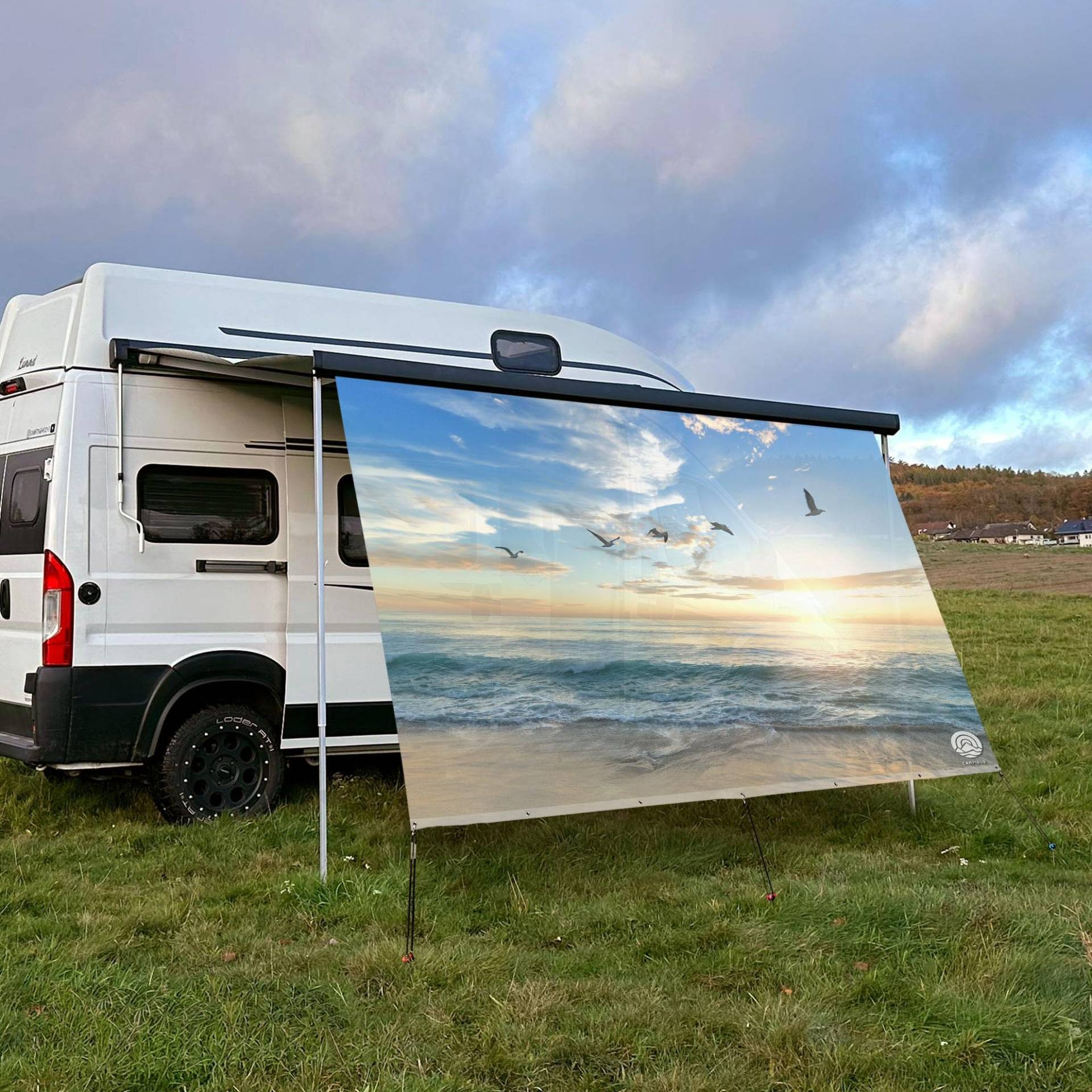 CAMPIDOO Textil Sonnensegel SEEMÖWE | Höhe 200cm | hochwertiger Fotodruck inkl. Keder-Befestigung | Markisen-Vorderwand - Länge/Keder: 350cm / 5 mm von CAMPIDOO