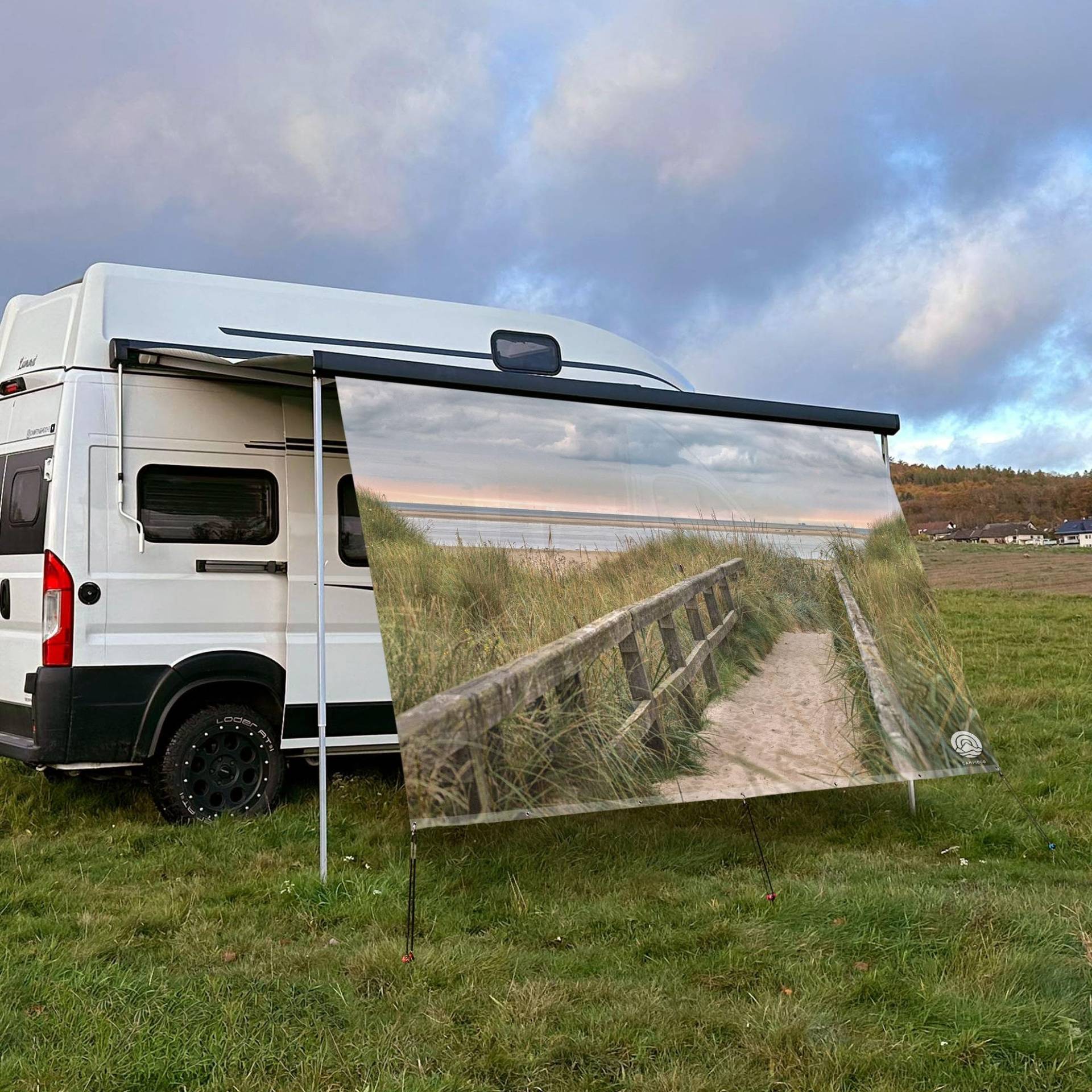 CAMPIDOO Textil Sonnensegel STRANDWEG | Höhe 200cm | hochwertiger Fotodruck inkl. Keder-Befestigung | Markisen-Vorderwand - Länge/Keder: 250cm / 5 mm von CAMPIDOO