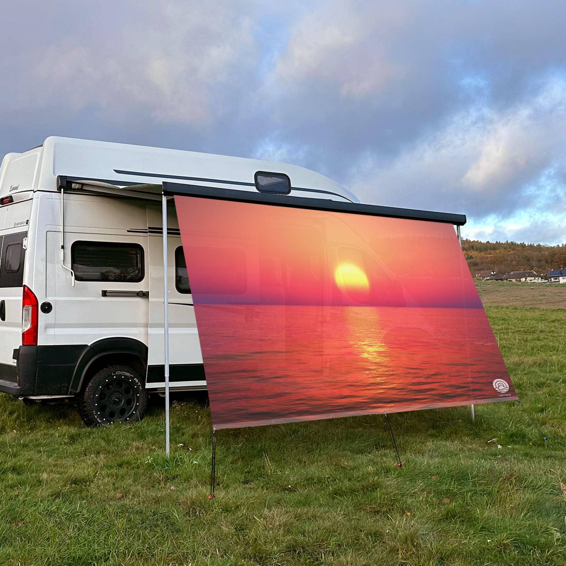 CAMPIDOO Textil Sonnensegel Sunrise | Höhe 200cm | hochwertiger Fotodruck inkl. Keder-Befestigung | Markisen-Vorderwand - Länge/Keder: 280cm / 5 mm von CAMPIDOO