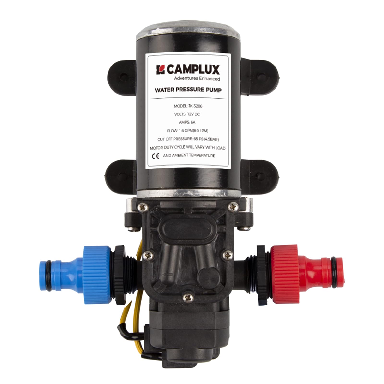 CAMPLUX Wasserpumpe 6 L/min 12 Volt, 4,5 Bar/ 65 PSI, Selbstansaugende Druckwasserpumpe für Wohnwagen/Heißes Wasser System von CAMPLUX