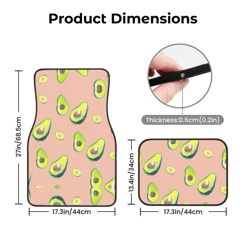 Fußmatten mit vielen Avocado-Bildern, für Autos, LKWs, SUVs, universelle Zierleiste, passend für die meisten Fahrzeuge, 4 Stück von CAMUO