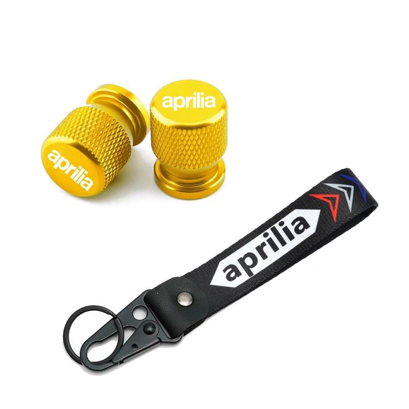 Ventilschaftabdeckung für Motorradreifen Für Aprilia RSV4 RSV1000/R Caponord 1200 Dorsoduro 750 Shiver Tuono 1000/R V4R Rad Reifen Ventil Stem Caps Abdeckung & Ring Keychain(Yellow) von CANGM