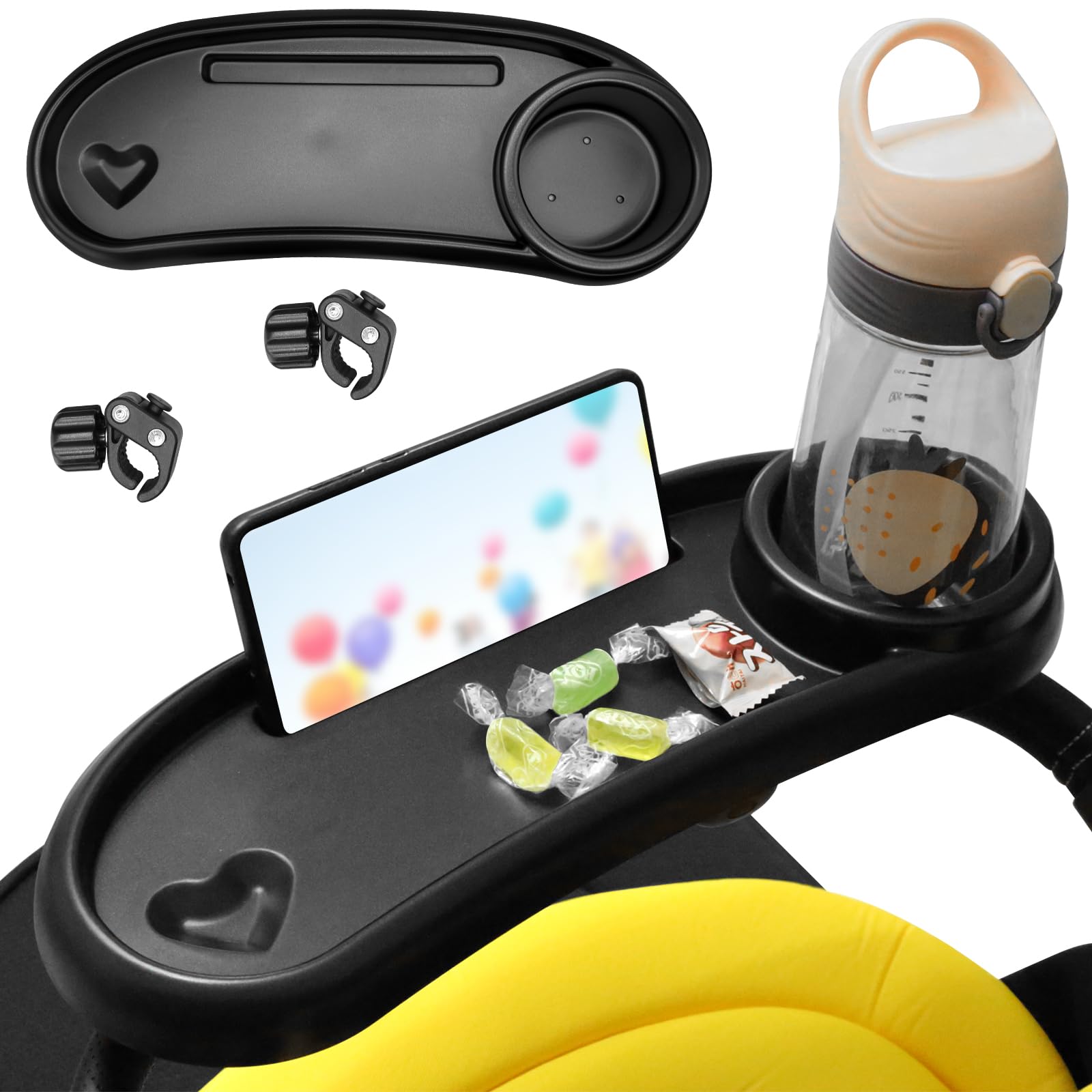 3-in-1-Kinderwagen-Getränkehalter mit Snack-Tablett und Telefonhalter, universelles Kinderwagen-Snack-Tablett für Babyflaschen, abnehmbares Kinderwagen-Tablett zum Ansehen von Videos auf Reisen von CANIPHA