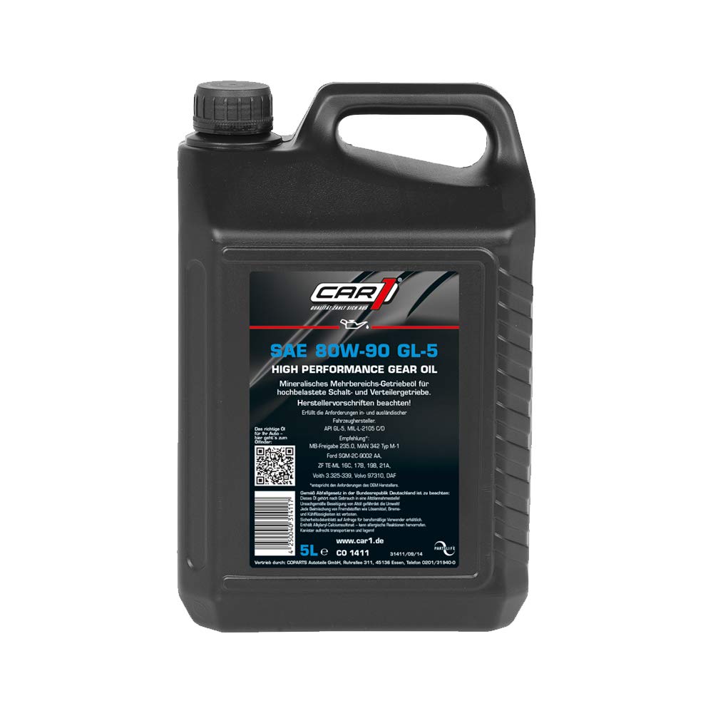 CAR1 Getriebeöl 80W-90 GL-5 High Performance Getriebe Öl Schaltgetriebe Lenkgetriebe Achsantrieb Kardanantrieb Kfz Nfz dickflüssig Gear Oil 5L von CAR1