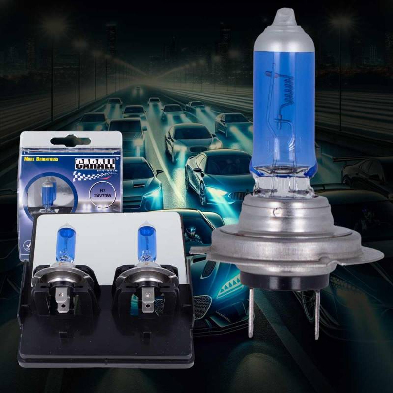 CARALL 2 Stück Halogenlampen 24V für Lkw, Weiß mit Xenon-Effekt (H7 24V 70W PX26d) von CARALL