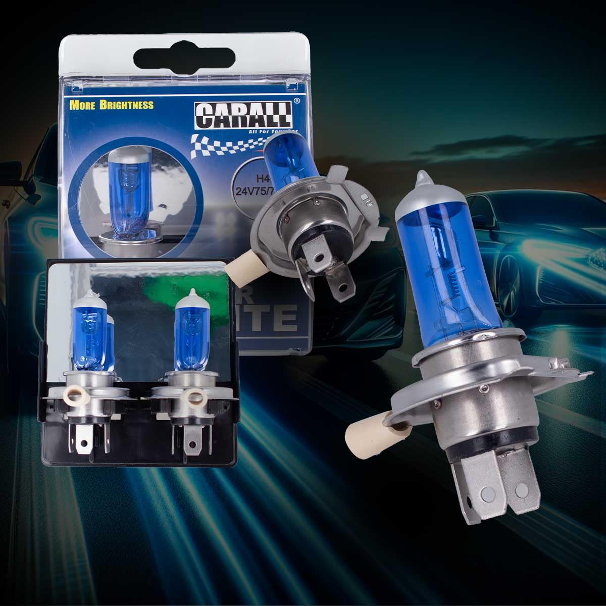 CARALL 2 Stück Halogenlampen 24V für Lkw, Weiß mit Xenon-Effekt (H4 24V 75W/70W P43t) von CARALL