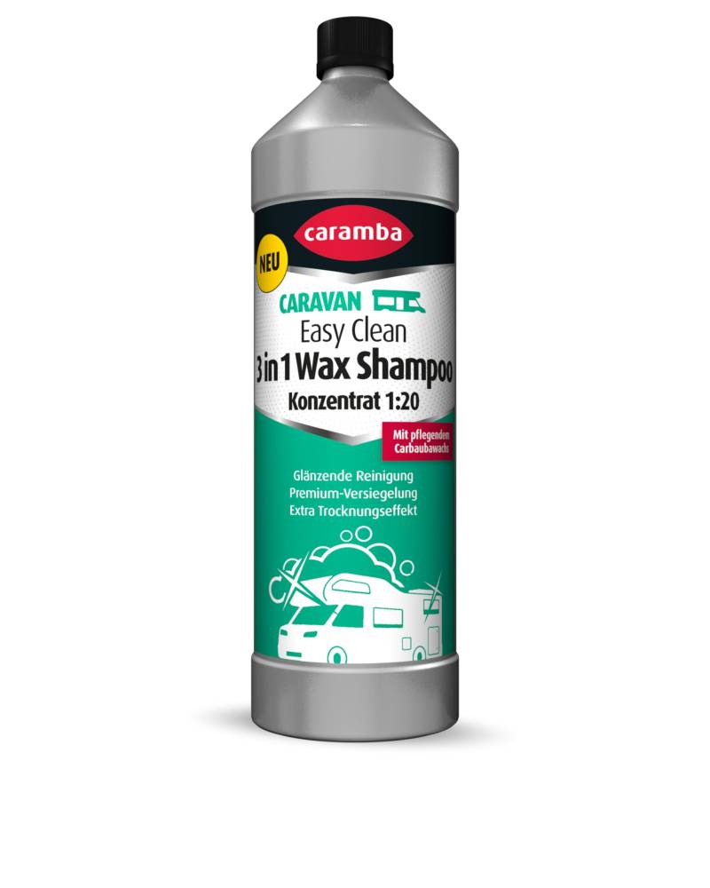 Caramba Caravan Easy Clean 3in1 Wax Shampoo (1 L) – kraftvolles Autoshampoo Konzentrat mit Trocknungs- und Versiegelungseffekt – Lackversiegelung mit Carnaubawachs von Caramba