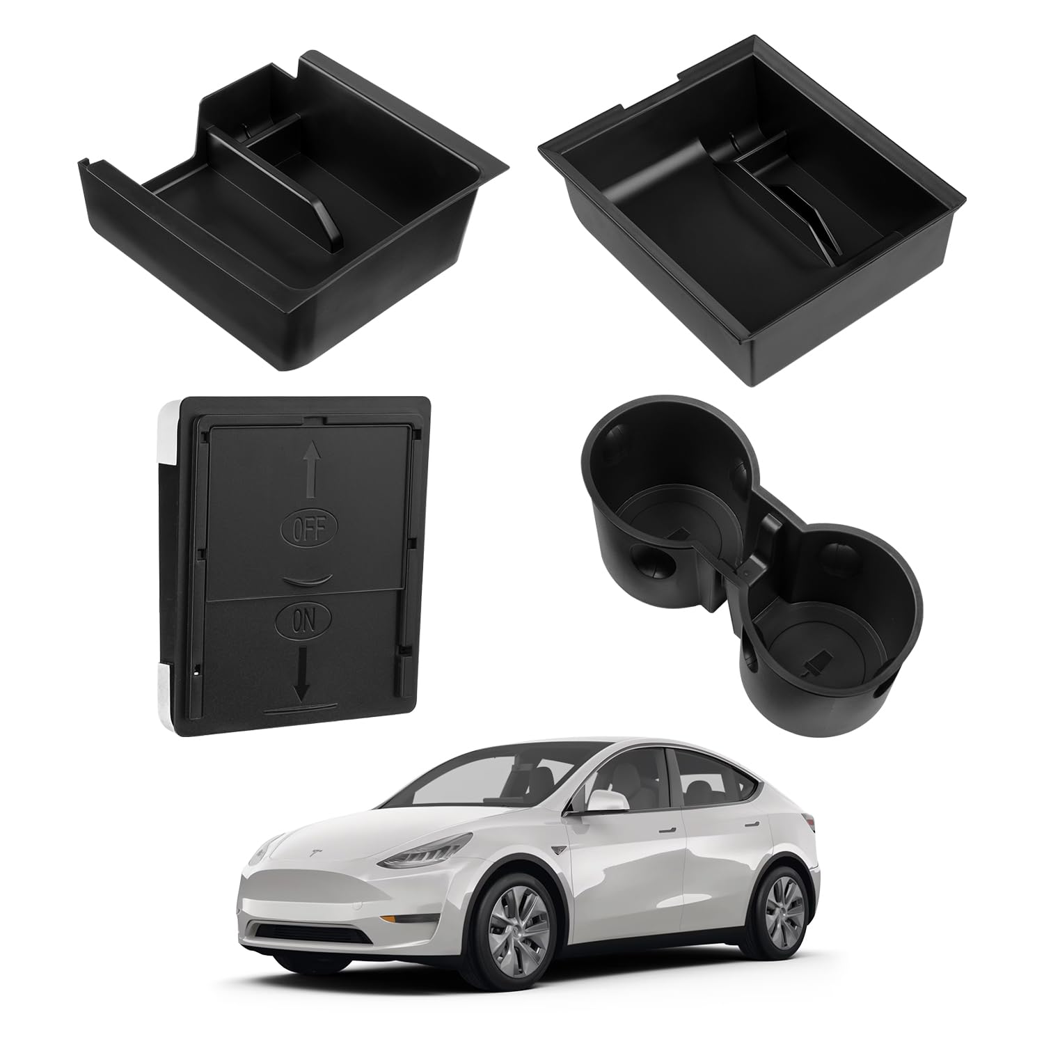 CARERSTEN Zubehör für Tesla Model Y 2021–2023 Aufbewahrungsbox Set geeignet Mittelkonsole Organizer Armlehne Aufbewahrungsbox Armlehne Versteckte Auto Organizer Mittelkonsole Getränkehalter von CARERSTEN