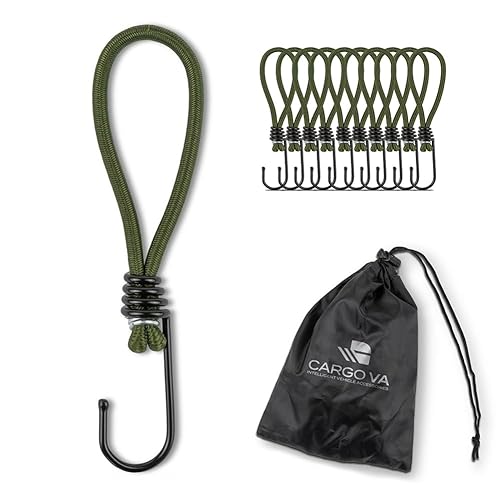 CargoVA® - 10 Spanngummis mit Haken und praktischer Tasche - Expanderhaken für Planen und Netze Olivgrün - 15cm [10 Stück] von CARGO VA Intelligent Vehicle Accessories