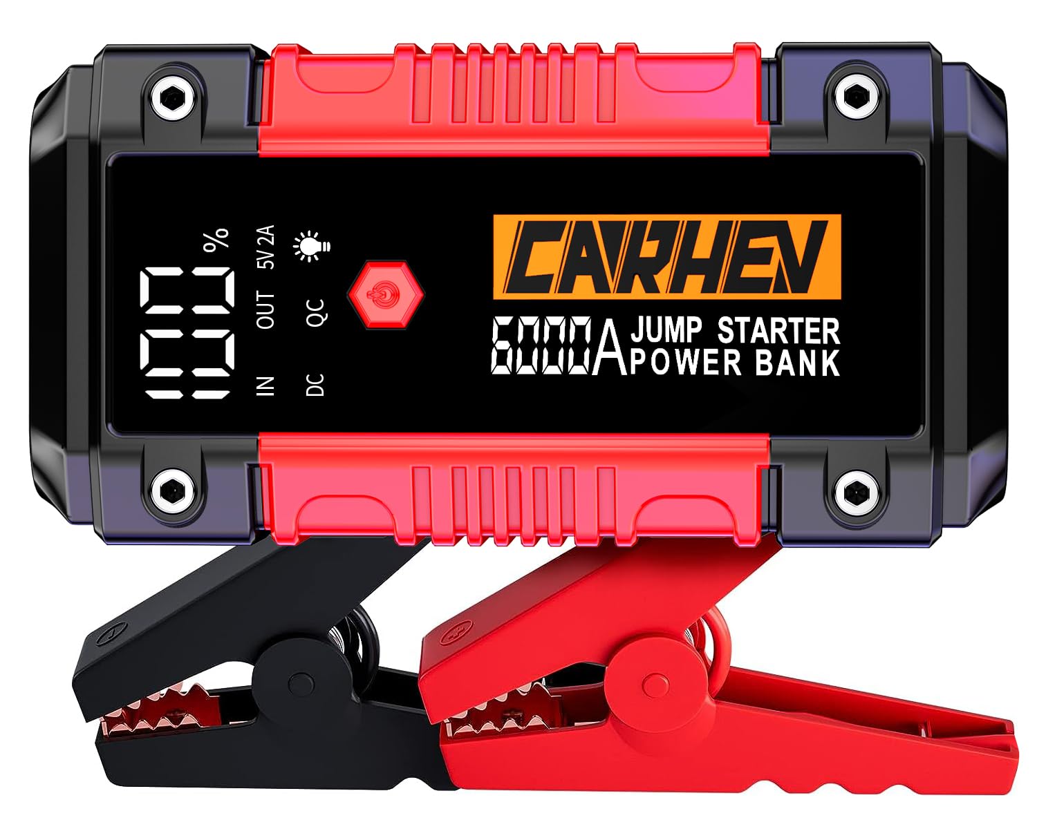 CARHEV Starthilfe Powerbank für pkw, 6000A Spitzenstrom Auto Starthilfe Powerbank, 12V Starter Powerbank(Bis zu 10L Benzin und 10L Diesel) Tragbarer Batterie Booster Jump Starter mit LED Taschenlampe von CARHEV