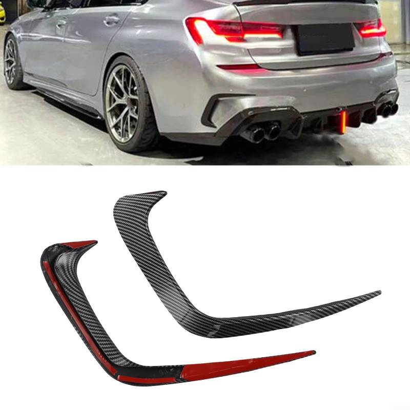 1 Paar Heckstoßstangen-Spoiler, Auto-Heckstoßstangenspoiler, Seiten-Canard-Heckstoßstange, Diffusor-Flossen für BMW G20 G28 2019–2020 (Kohlefaser-Optik) von CARMOTTER