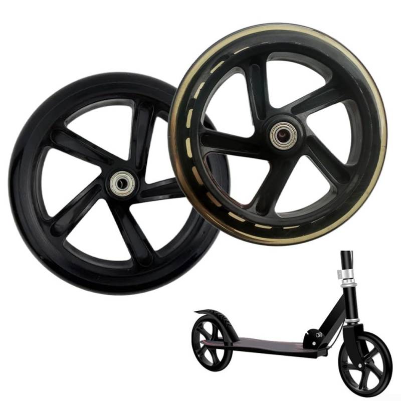 Elektroroller-Räder, PU-Räder, leise, 125/145/180/200 mm, solide Reifen, Roller-Skate-Räder mit Naben für Wagen, Trolleys (180 mm x 30 mm, schwarz) von CARMOTTER