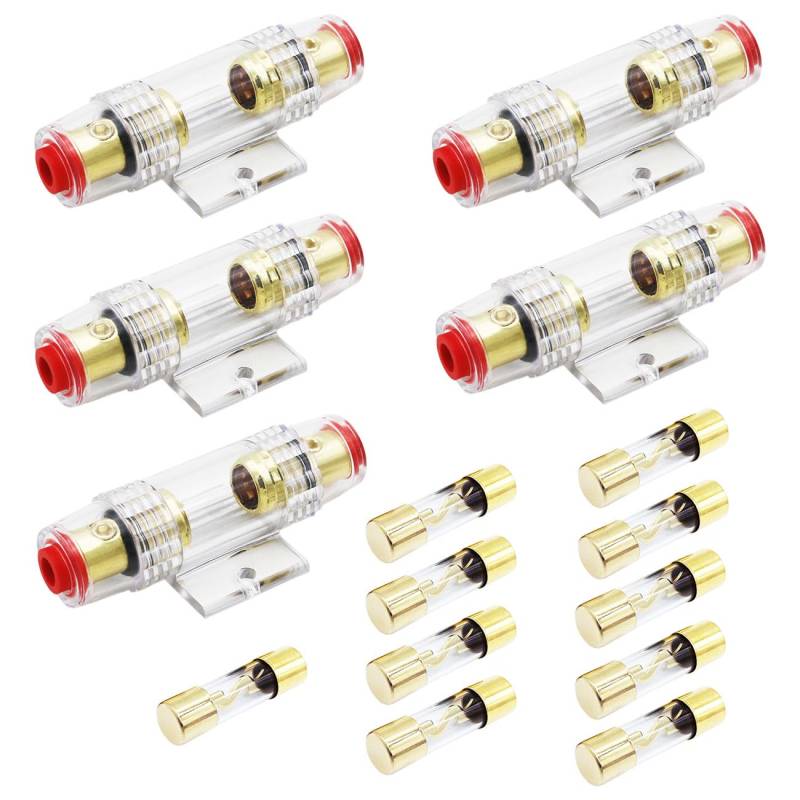 Carviya 4-8 Gauge AWG Inline-Sicherungshalter mit zwei 60A AGU Typ Sicherungen für Auto-Audio/Alarm/Verstärker/Kompressoren (5 Stück) von CARVIYA