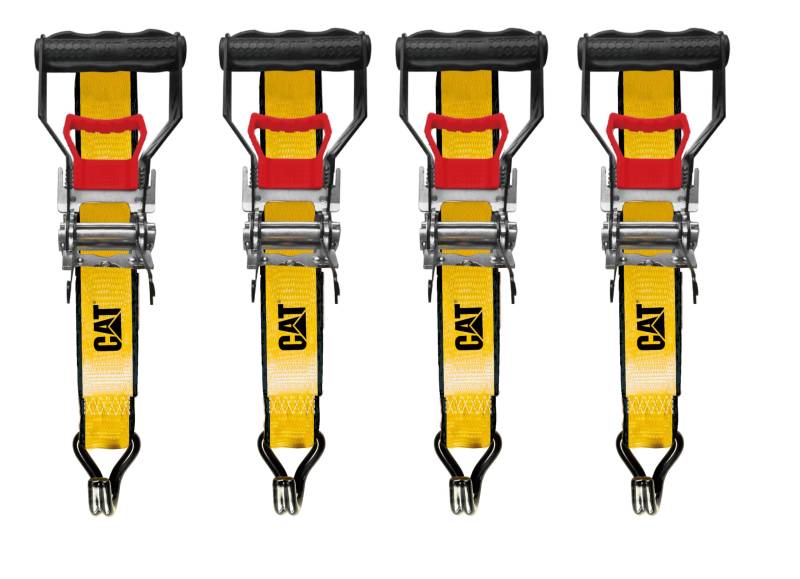 Cat Spanngurte mit Ratsche, 4-teilig, Ratschengurte, 0,5 kg Arbeitsstärke, 1,5 kg Bruchfestigkeit, bewegliche Ladung, robuste Spanngurte – Gelb 240397 von CAT