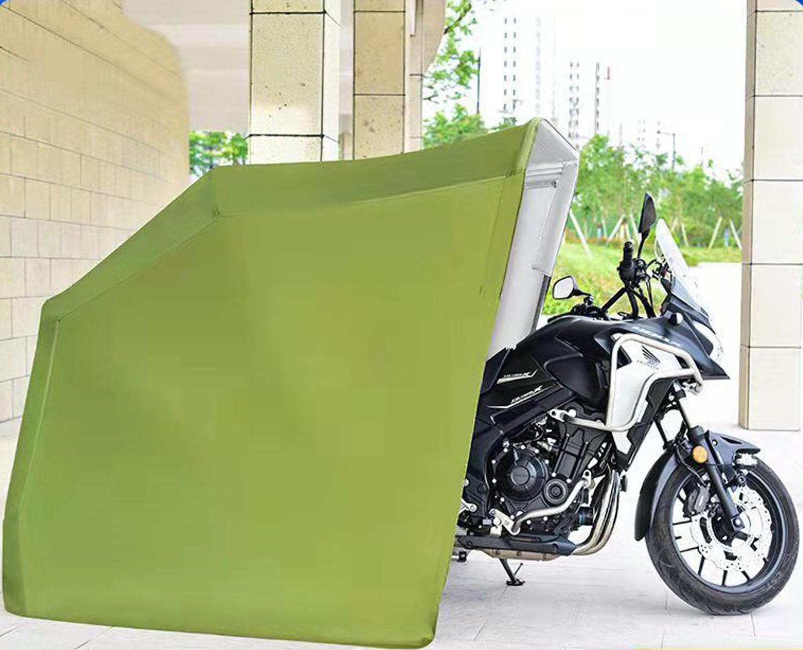 CAULO Motorrad-Aufbewahrung, Motorrad-Unterstand, Schuppen-Abdeckung, Garage, Zelt, Aufbewahrung, Unterstand, vollautomatische Fernbedienung (Green 136 * 51 * 75in) von CAULO