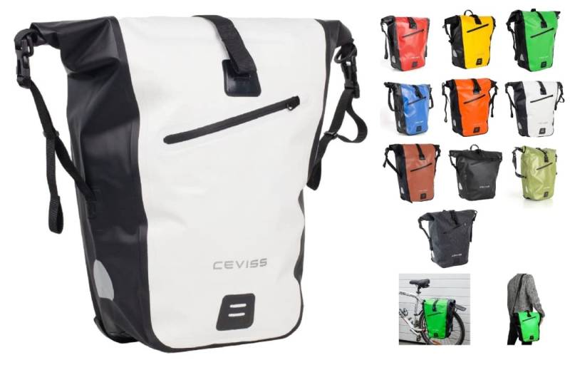CBK-MS Fahrradtasche Packtasche 25 L Gepäckträgertasche Wasserdicht Schnellverschluss (weiß/schwarz) von CBK-MS