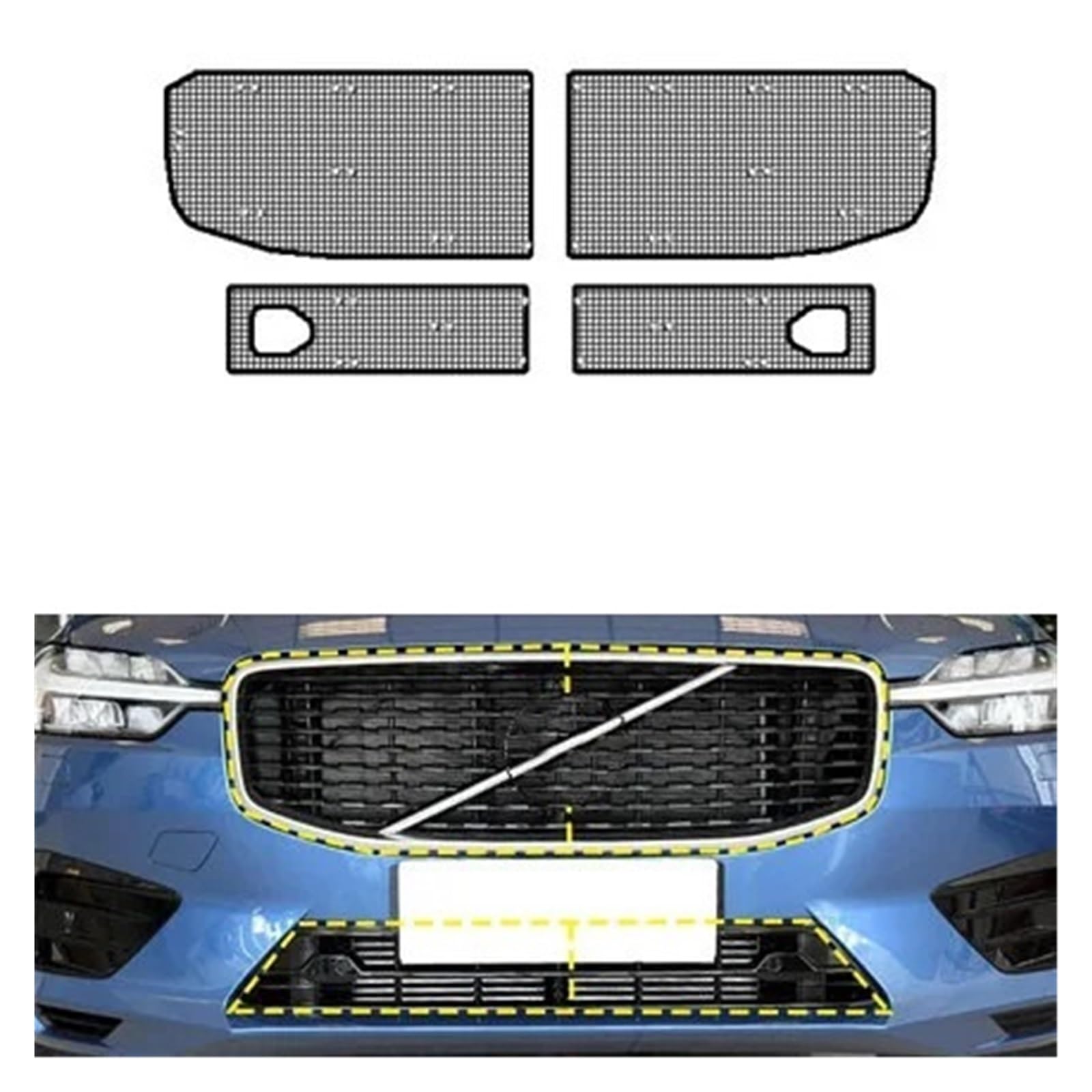 Edelstahl-Auto-Insektenschutzgitter, Frontgrill-Einsatz, Netz, Styling-Zubehör, kompatibel for Volvo S60 XC90 S90 2018–2022(Style 9) von CBLOVR