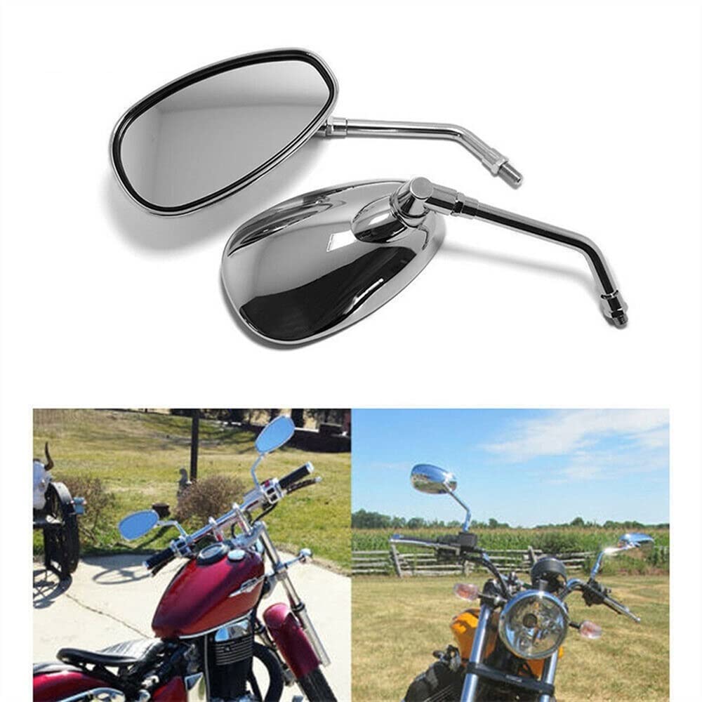 CBNFDKEOI Motorrad-Seitenspiegel 1 Paar 10 Mm Motorrad-Spiegel, Chrom, Oval, Retro-Rückspiegel, E-Bike-Rückspiegel Für von CBNFDKEOI