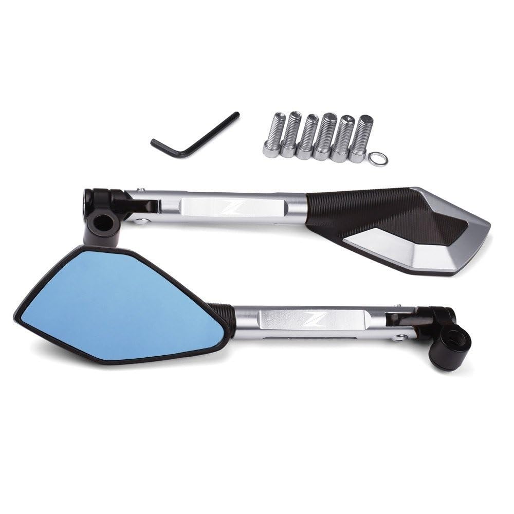 CBNFDKEOI Motorrad-Seitenspiegel Für Z125 Z250 Z300 Z400 Z650 Z750 Z800 Z900 Z1000 CNC Motorrad Lenker Rückspiegel Blau Anti-Glare Spiegel(Silver3) von CBNFDKEOI