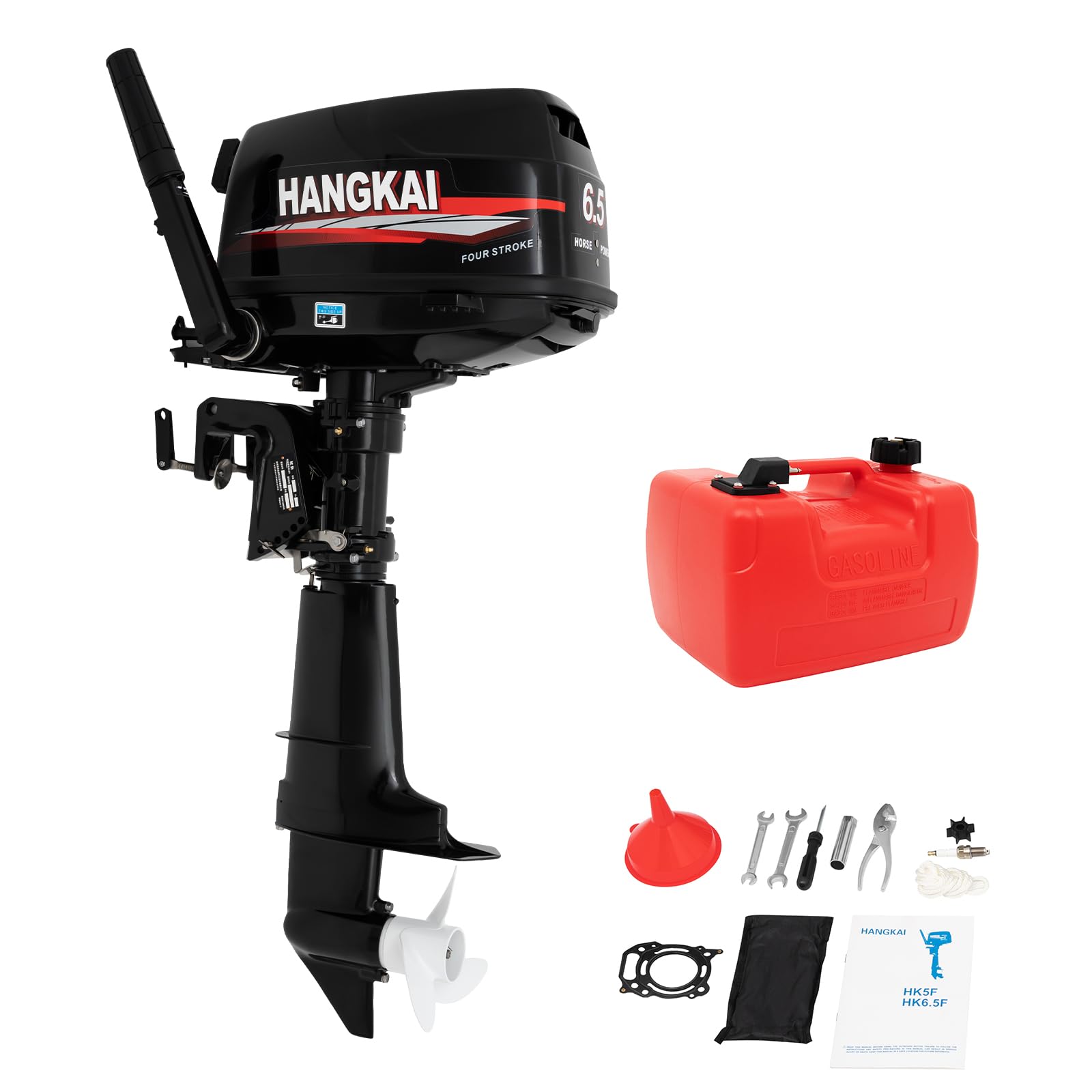 CCAUUB HANGKAI 4-Takt 6,5HP Bootsmotor, Wasserkühlung Außenbordmotor Kurze Welle Schwerlast-Benzinmotor CDI Marine Motor 123CC Hochleistungs-Bootsmotor für Fischerboot, Kajak Abenteuer Boot Kanu von CCAUUB