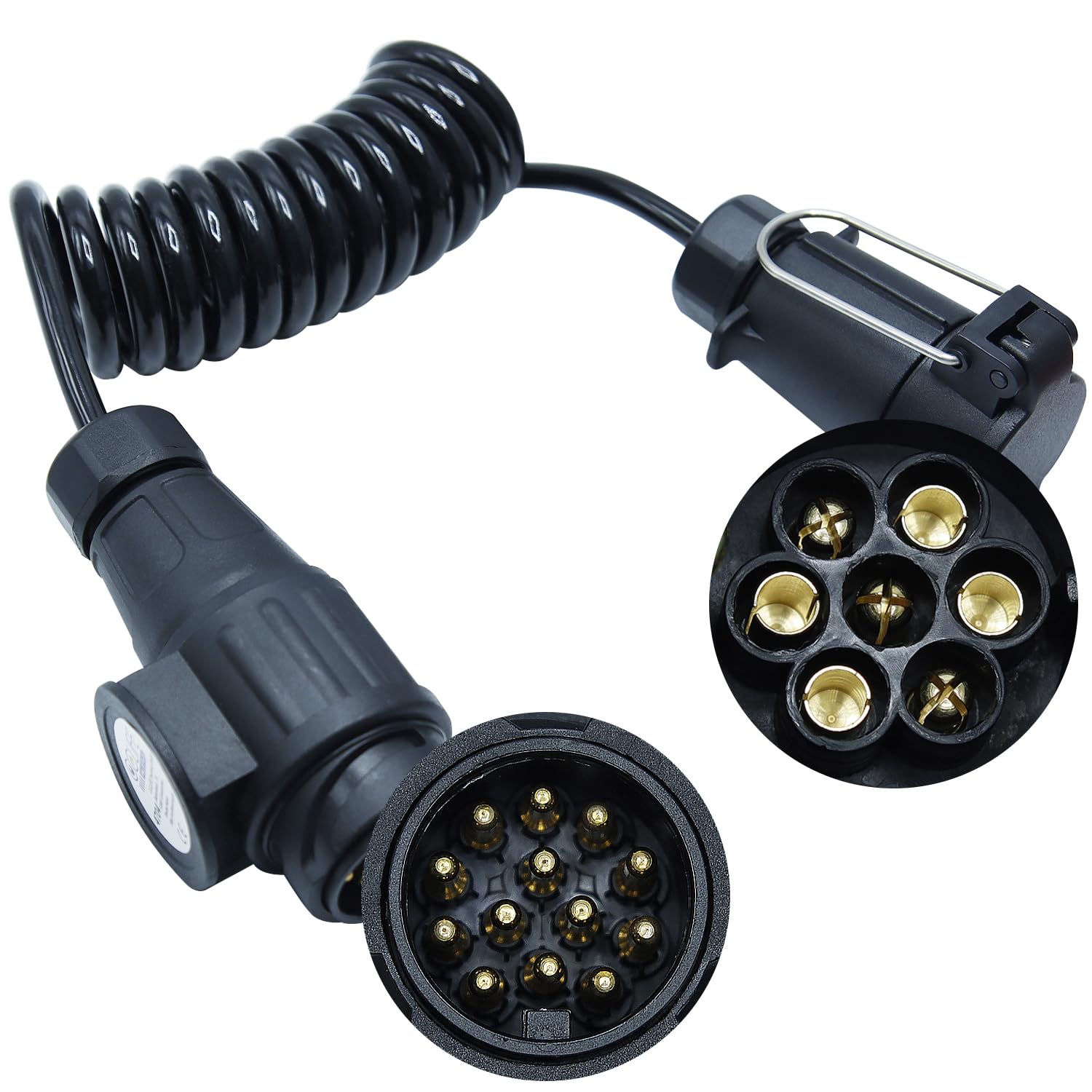 CCLIFE 2.0m 13-polig auf 7 Polig Adapter Stecker Verbindung Verlängerungskabel Spiralkabel Anhängerkabel Adapter für Anhänger Bootstrailer PKW TreckerPKW-Anhänger Caravan Wohnwagen von CCLIFE