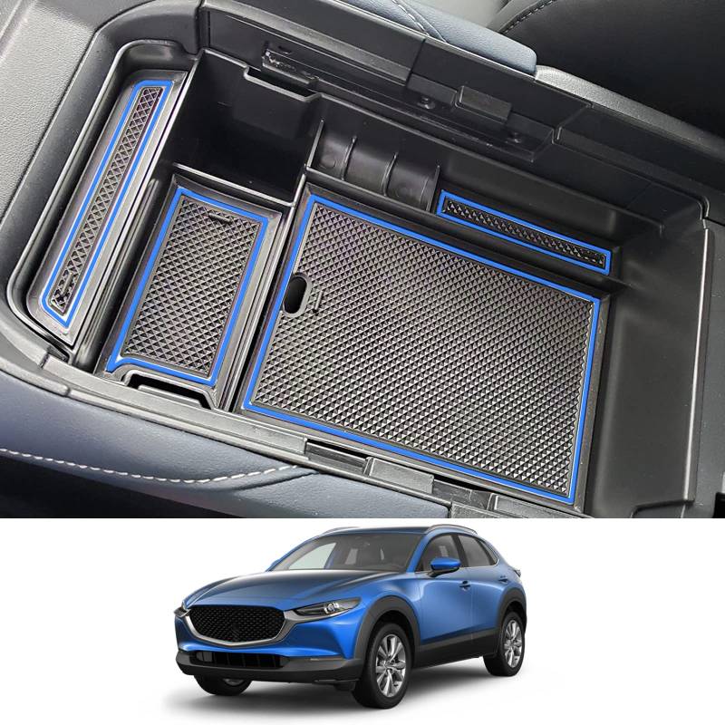 CDEFG Kompatibel mit Mazda CX-30 CX30 2019-2022 2023 2024 Mittelkonsole Armlehne Organizer Armlehnen Aufbewahrungsbox Handschuhfach Aufbewahrung Auto Center Console Tray CX30 2024 Zubehör (Blau) von CDEFG