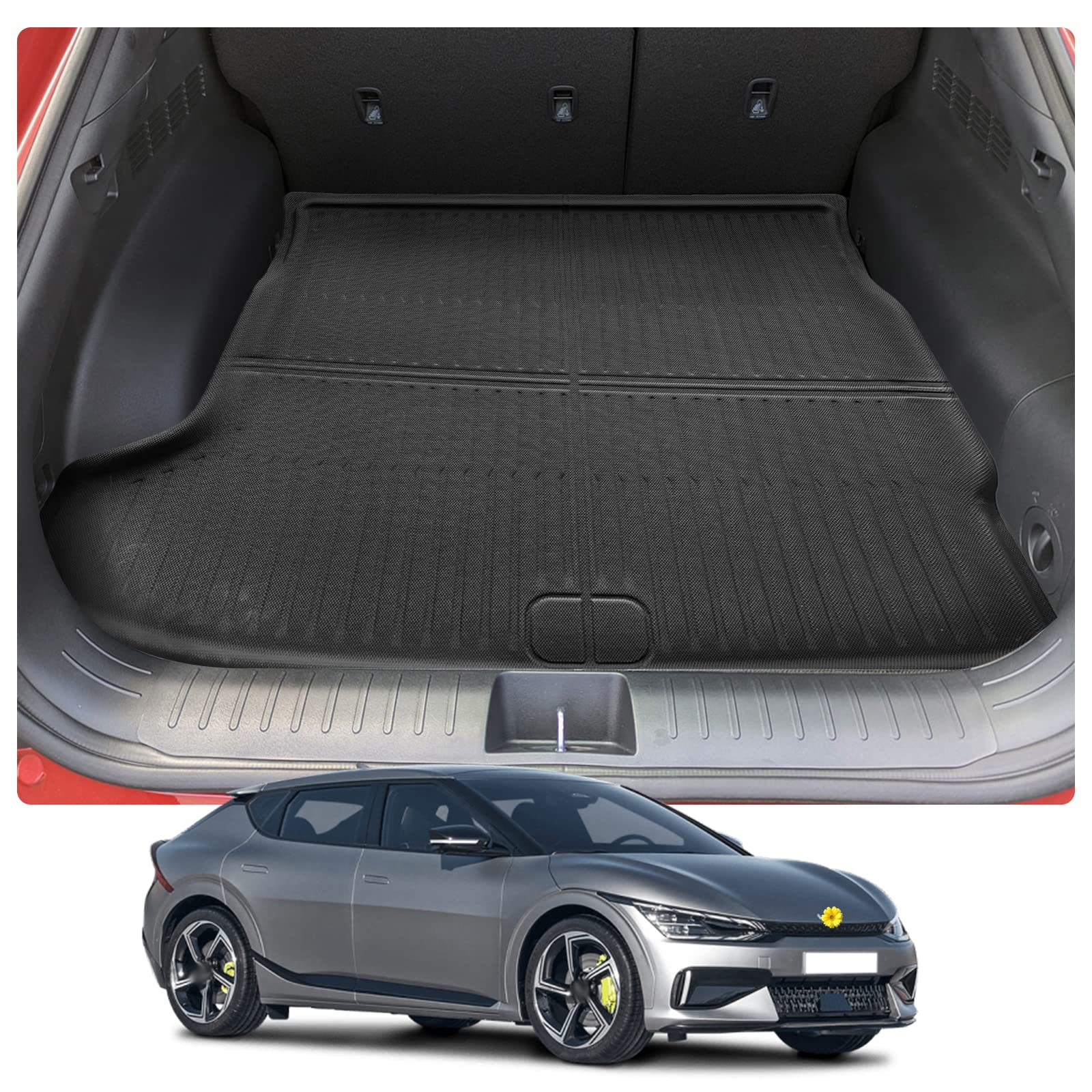 CDEFG Kompatibel mit Kia EV6 2022 2023 2024 Kofferraumwanne, Matten Wasserdicht Anti-Staub Kofferraummatten Wanne Car Cargo Trunk Tray Auto EV6 Zubehör von CDEFG