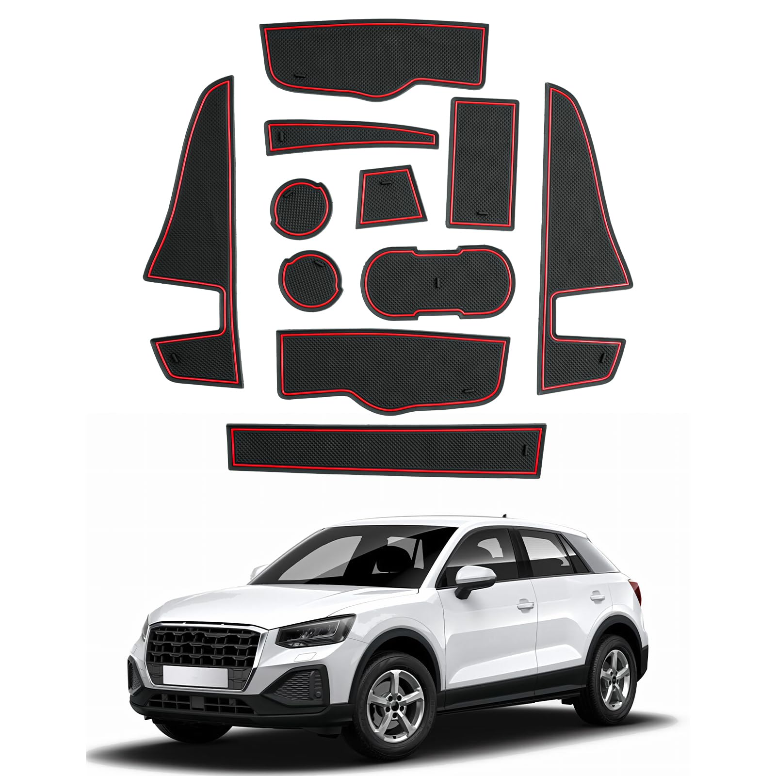 CDEFG Kompatibel mit Audi Q2 2016-2023 2024 Gummimatten Mittelkonsole Antirutschmatten rutschfest Auto Gummi Matte Q2 2024 Zubehör (Rot) von CDEFG