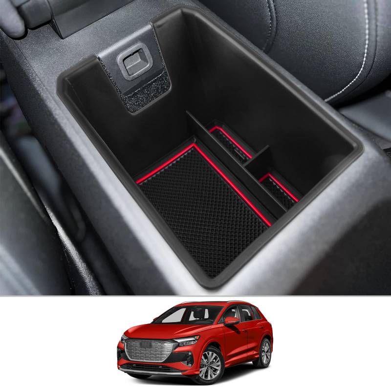 CDEFG Kompatibel mit Q4 Q5 Etron 2024 2022 2023 Mittelkonsole Organizer Q4 Q5 E-tron Aufbewahrungsbox Auto Center Console Tray Q4 Sportback etron 2023 Zubehör (mit Löchern rot) von CDEFG