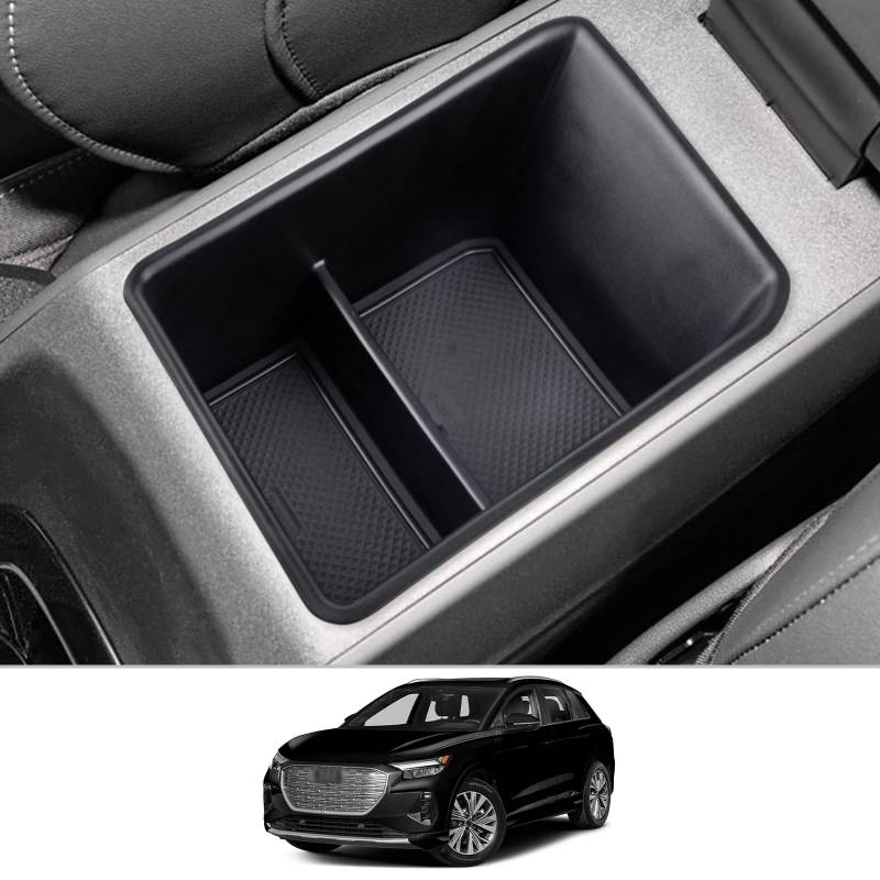 CDEFG Kompatibel mit Q4 Q5 Etron 2021 2022 2023 Mittelkonsole Organizer Q4 Q5 E-tron Aufbewahrungsbox Auto Center Console Tray Q4 Sportback etron 2023 Zubehör (ohne Löcher und Münzbox Schwarz) von CDEFG