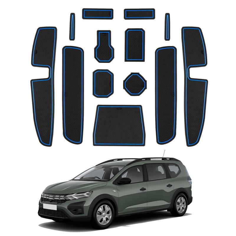 CDEFG Kompatibel mit Dacia Jogger 2022 2023 2024 Hybrid/Extreme, Gummimatten Mittelkonsole Antirutschmatten Becherhalter Gummi Matte Armlehne Jogger Hybrid Extreme Zubehör (Blau) von CDEFG