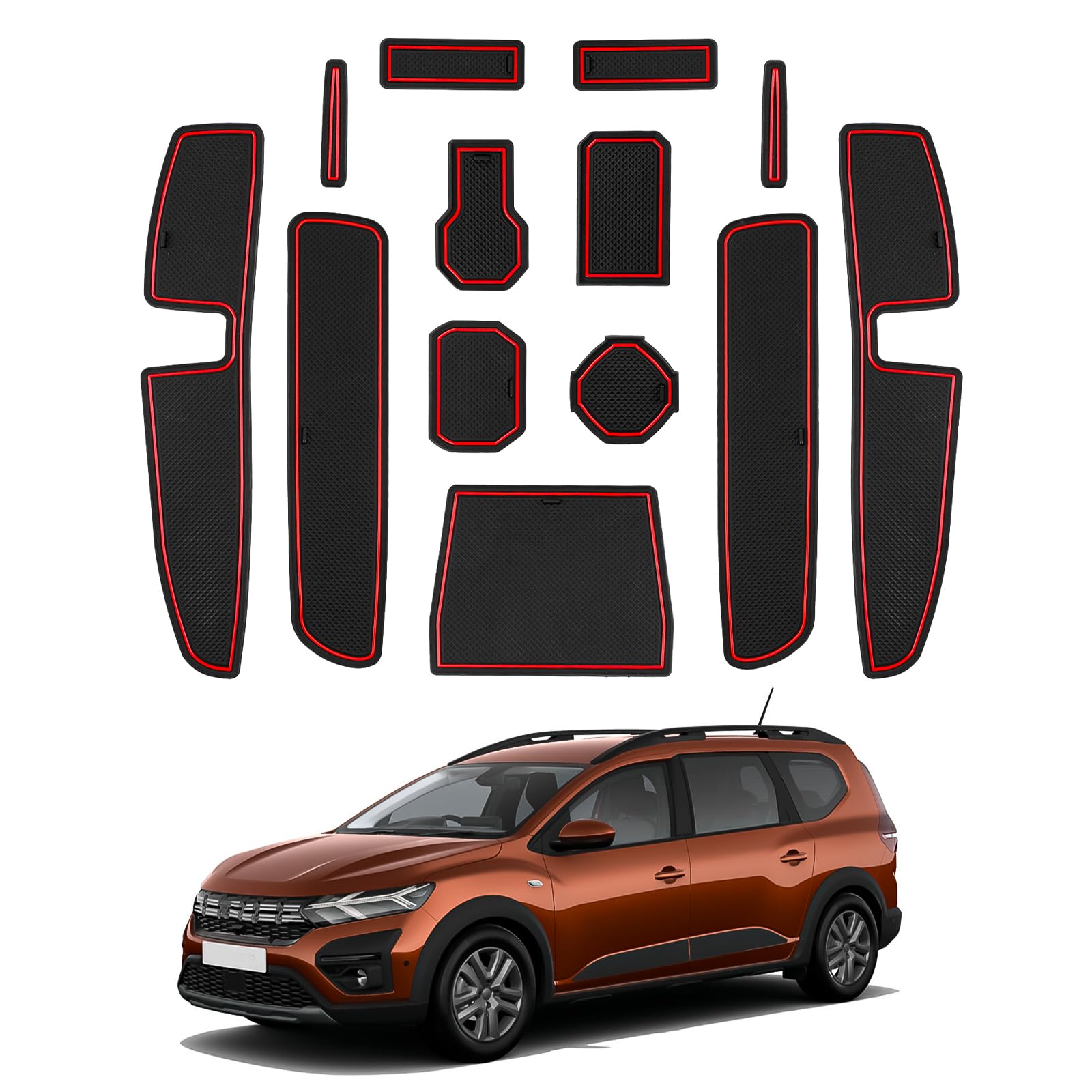 CDEFG Kompatibel mit Dacia Jogger 2022 2023 2024 Hybrid/Extreme, Gummimatten Mittelkonsole Antirutschmatten Becherhalter Gummi Matte Armlehne Jogger Hybrid Extreme Zubehör (Rot) von CDEFG