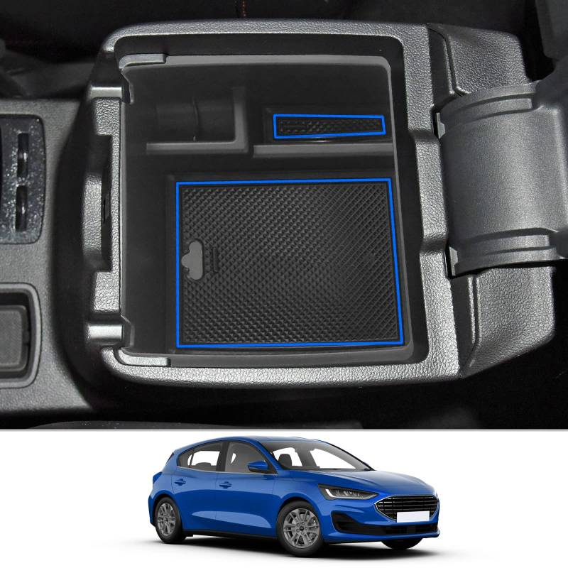 CDEFG Kompatibel mit Ford Focus MK4 ST Line 2018-2022 2023 Mittelkonsole Organizer Aufbewahrungsbox Focus MK4 Aufbewahrung Auto Center Console Tray Focus MK4 ST 2022 Zubehör (Blau) von CDEFG