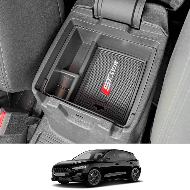 CDEFG Kompatibel mit Ford Focus MK4 / Kuag 3 ST Line 2018-2023 2024 2025 Mittelkonsole Organizer Aufbewahrungsbox Focus MK4 Aufbewahrung Auto Center Console Tray Focus MK4 ST 2024 Zubehör (Mit logo) von CDEFG