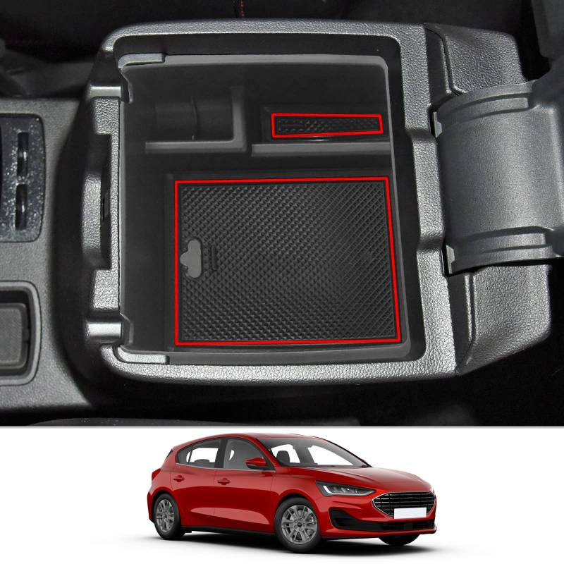 CDEFG Kompatibel mit Ford Focus MK4 ST Line 2018-2022 2023 Mittelkonsole Organizer Aufbewahrungsbox Focus MK4 Aufbewahrung Auto Center Console Tray Focus MK4 ST 2022 Zubehör (Rot) von CDEFG