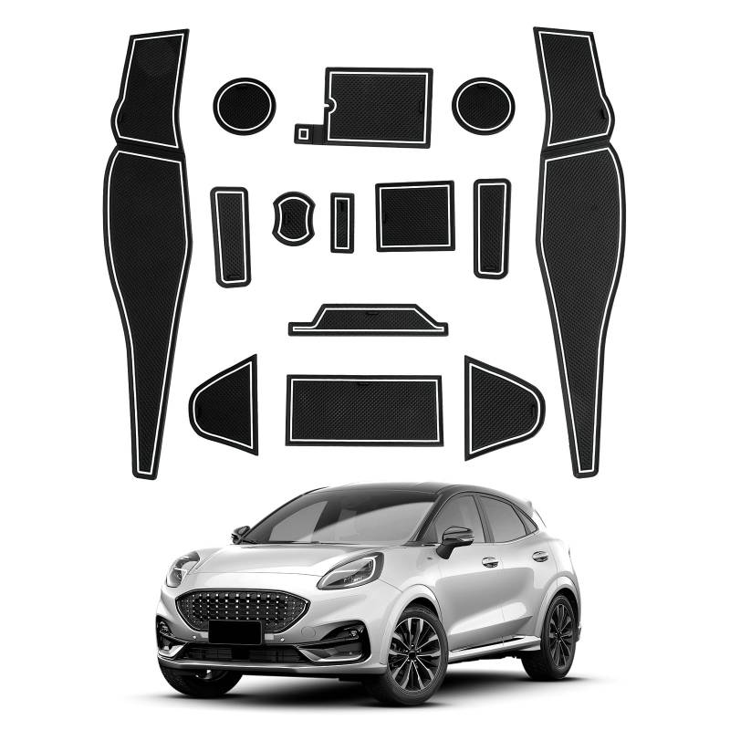 CDEFG Kompatibel mit Ford Puma MK2 2020-2023 2024 Gummimatten Mittelkonsole Antirutschmatten rutschfest Becherhalter Gummi Matte Armlehne Puma MK2 2024 Zubehör (Weiß) von CDEFG