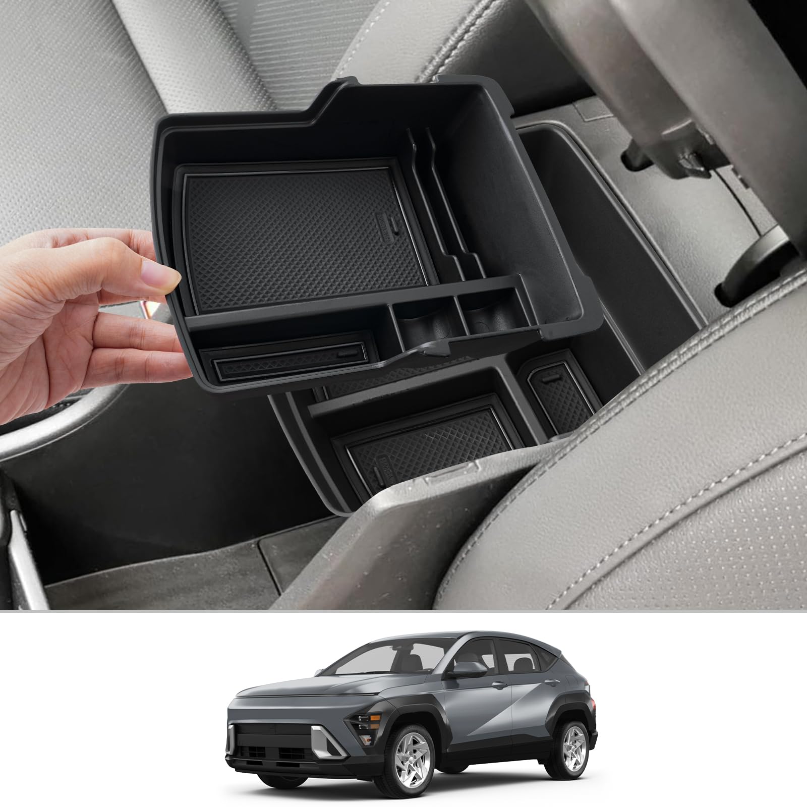 CDEFG Kompatibel mit Hyundai Kona Elektro SX2 2024 Mittelkonsole Armlehne Aufbewahrungsbox Doppelschicht Aufbewahrung Auto Center Console Organizer Tray Kona EV 2024 Zubehör 2 Stück (Elektro EV) von CDEFG