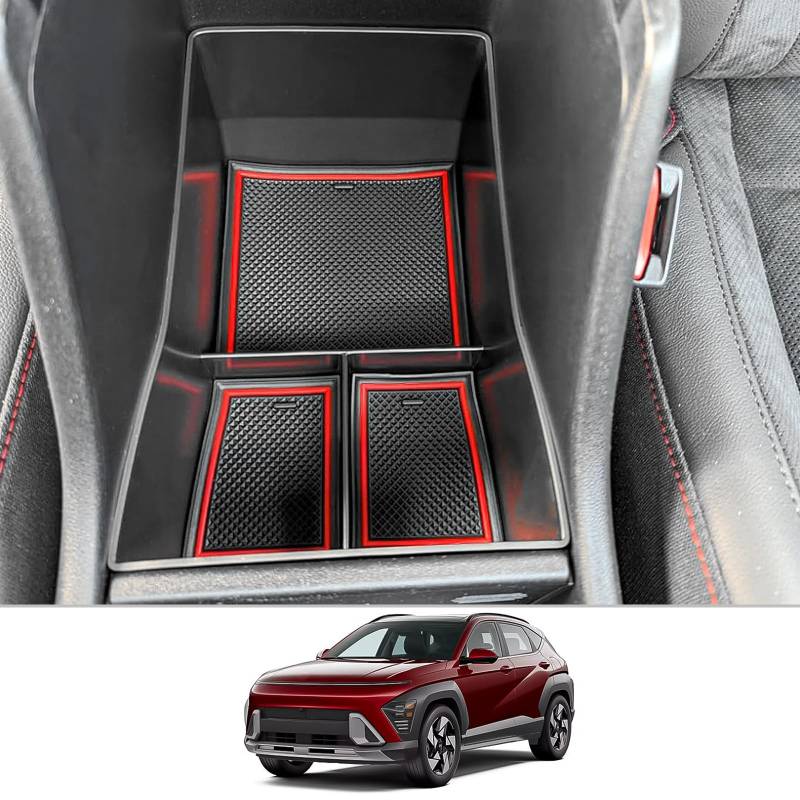 CDEFG Kompatibel mit Hyundai Kona SX2 2024 Mittelkonsole Armlehne Aufbewahrungsbox Handschuhfach Aufbewahrung Auto Center Console Organizer Tray Kona Hybird 2024 Zubehör (Rot) von CDEFG