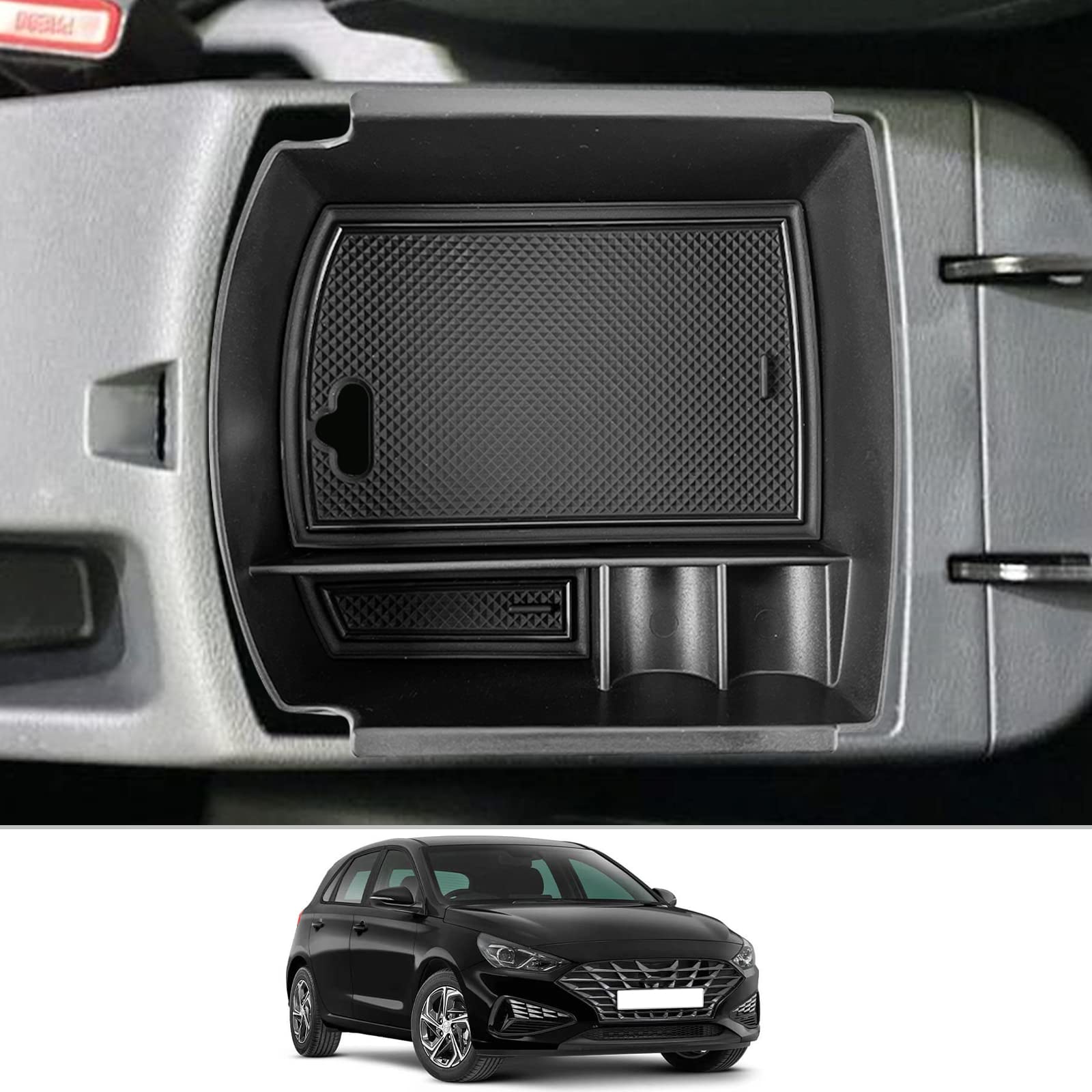 CDEFG Kompatibel mit Hyundai i30 PD 2017-2023 2024 I30N fastback Mittelkonsole Organizer Aufbewahrungsbox I30 2023 Aufbewahrung Auto Center Console Tray I30 N Line 2024 Zubehör (Schwarz) von CDEFG