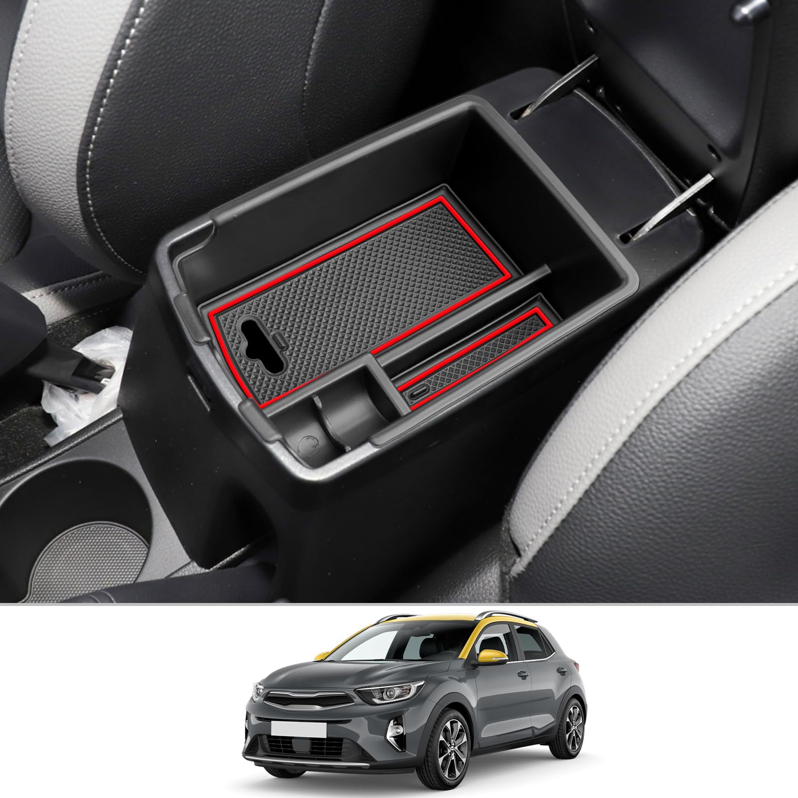 CDEFG Kompatibel mit Kia Stonic Rio 2018-2023 2024 Mittelkonsole Organizer Aufbewahrungsbox Zentrale Steuerung Auto Center Console Tray Stonic Rio 2024 Zubehör (Rot) von CDEFG