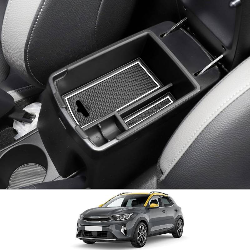 CDEFG Kompatibel mit Kia Stonic Rio 2018-2023 2024 Mittelkonsole Organizer Aufbewahrungsbox Zentrale Steuerung Auto Center Console Tray Stonic Rio 2024 Zubehör (Weiß) von CDEFG