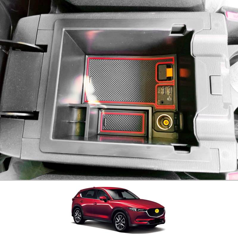 CDEFG Kompatibel mit Mazda CX-5 CX5 KF 2017-2023 2024 Mittelkonsole Organizer Aufbewahrungsbox CX 5 2023 Aufbewahrung Auto Center Console Tray CX-5 KF 2024 Zubehör (Rot) von CDEFG