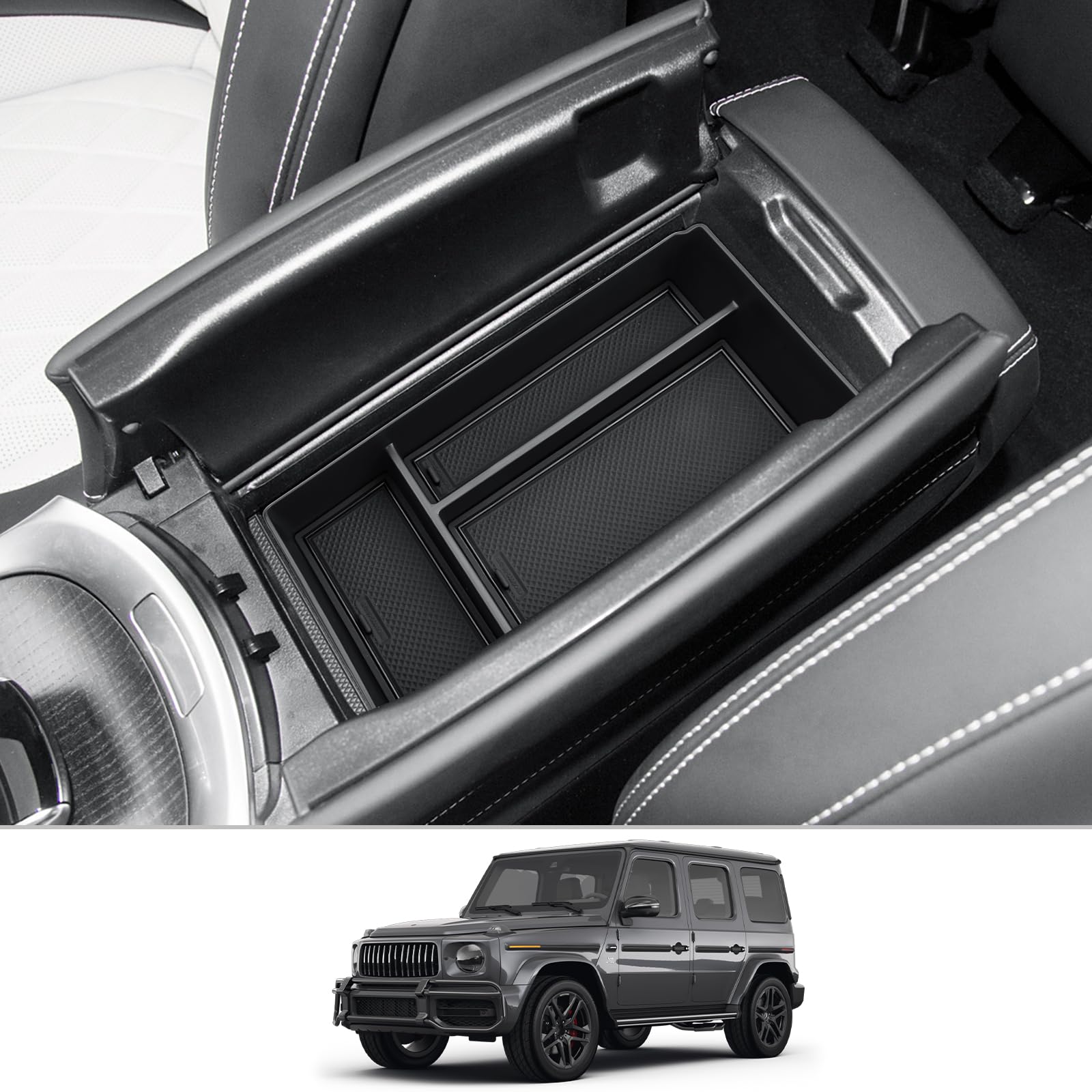 CDEFG Kompatibel mit Mercedes-Benz G Klasse W463 W464 2019-2024 Mittelkonsole Handschuhfach Armlehne Aufbewahrungsbox Auto Center Console Organizer Tray G500 G350 Zubehör von CDEFG