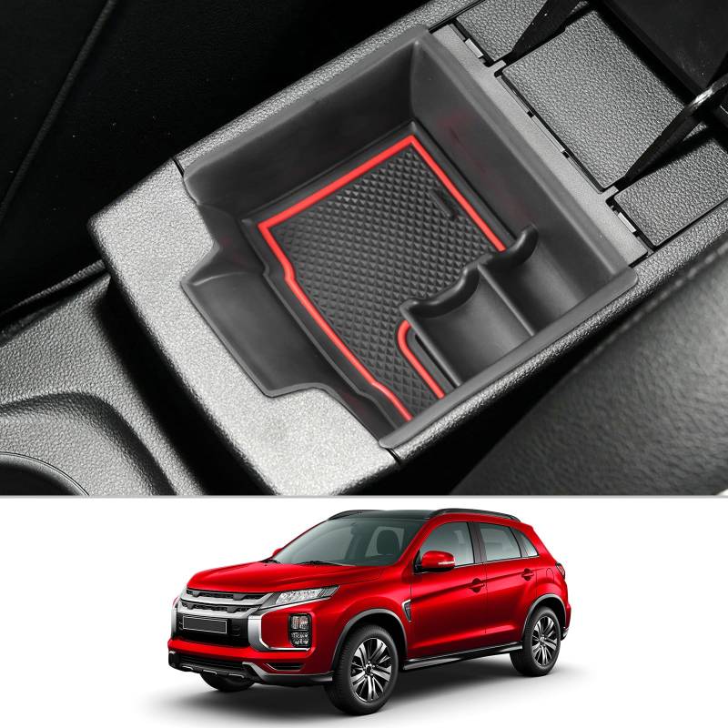 CDEFG Kompatibel mit Mitsubishi ASX 2023 2024 Mittelkonsole Handschuhfach Armlehne Multifunktionaler Aufbewahrungsbox Auto Center Console Organizer Tray ASX Zubehör (Rot) von CDEFG