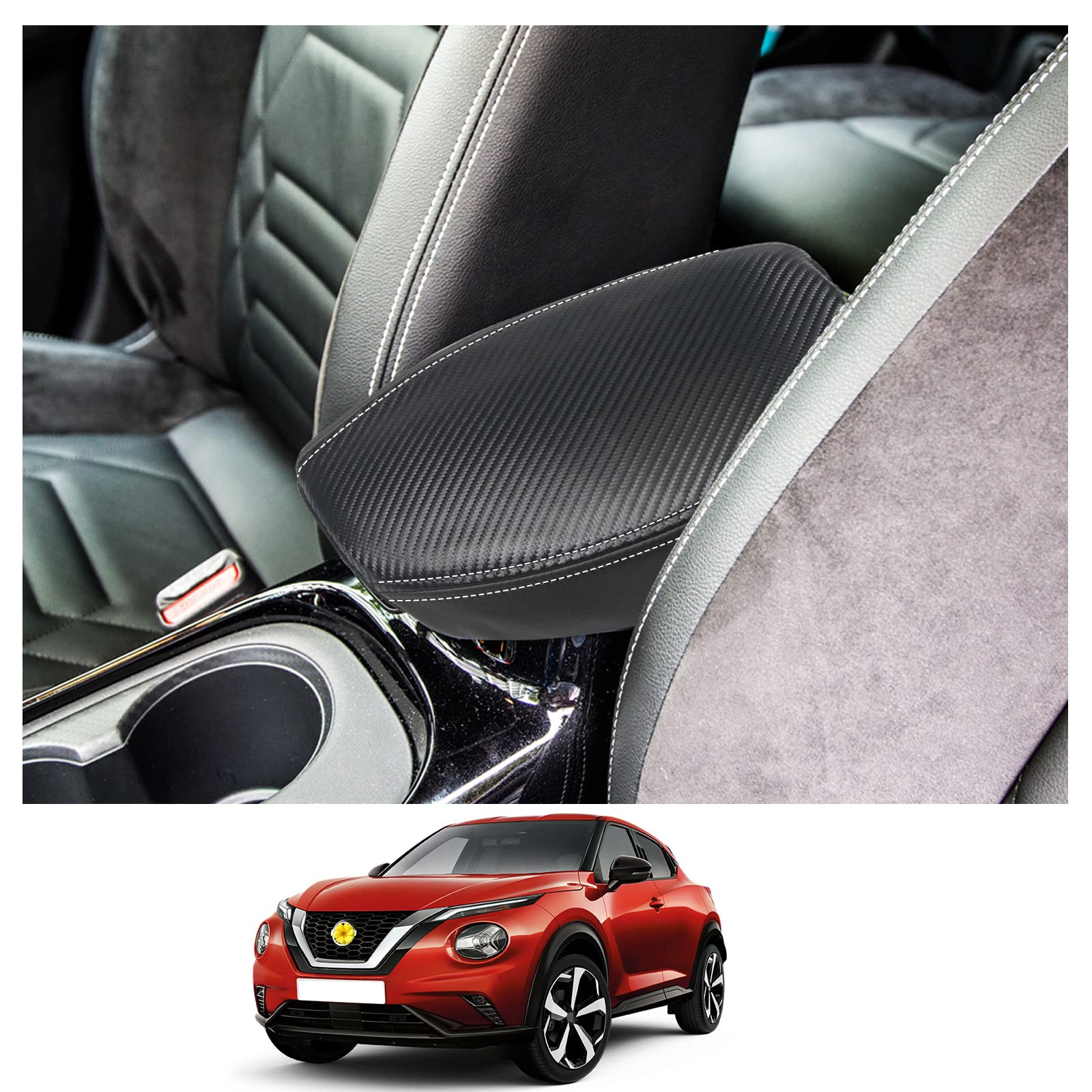 CDEFG Kompatibel mit Nissan Juke F16 2019-2022 2023 Mittelarmlehne Armlehnen Deckel Kratzschutz Mittelkonsole Schutz Kunstleder Armlehne Abdeckung Center Console Cover Auto Juke Zubehör (Schwarz) von CDEFG